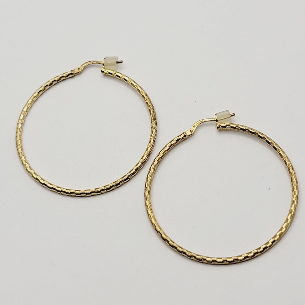 Dyadema Sterling Silver 925 Gold Vermeil Italy Textured Hoop Earrings 1.75in